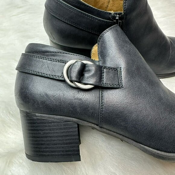 Natural Soul Shoes - Natural Soul Woman's 10 M Black Vegan Leather Sandie Ankle Buckle Heeled Boots B